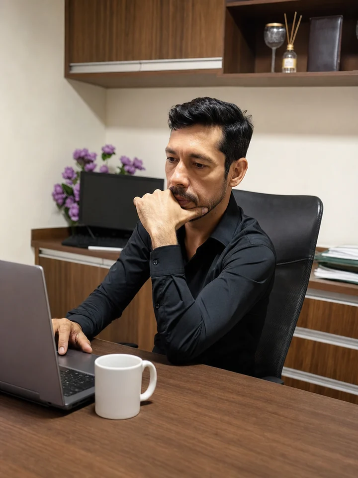 Guilherme, criador do AgroConex&atilde;o, trabalhando em seu escrit&oacute;rio
